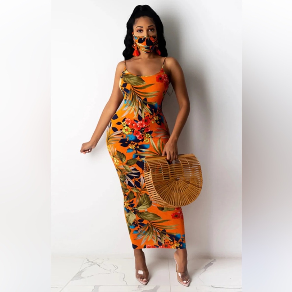 MM Vibrant Multicolor Tropical Bodycon Dress